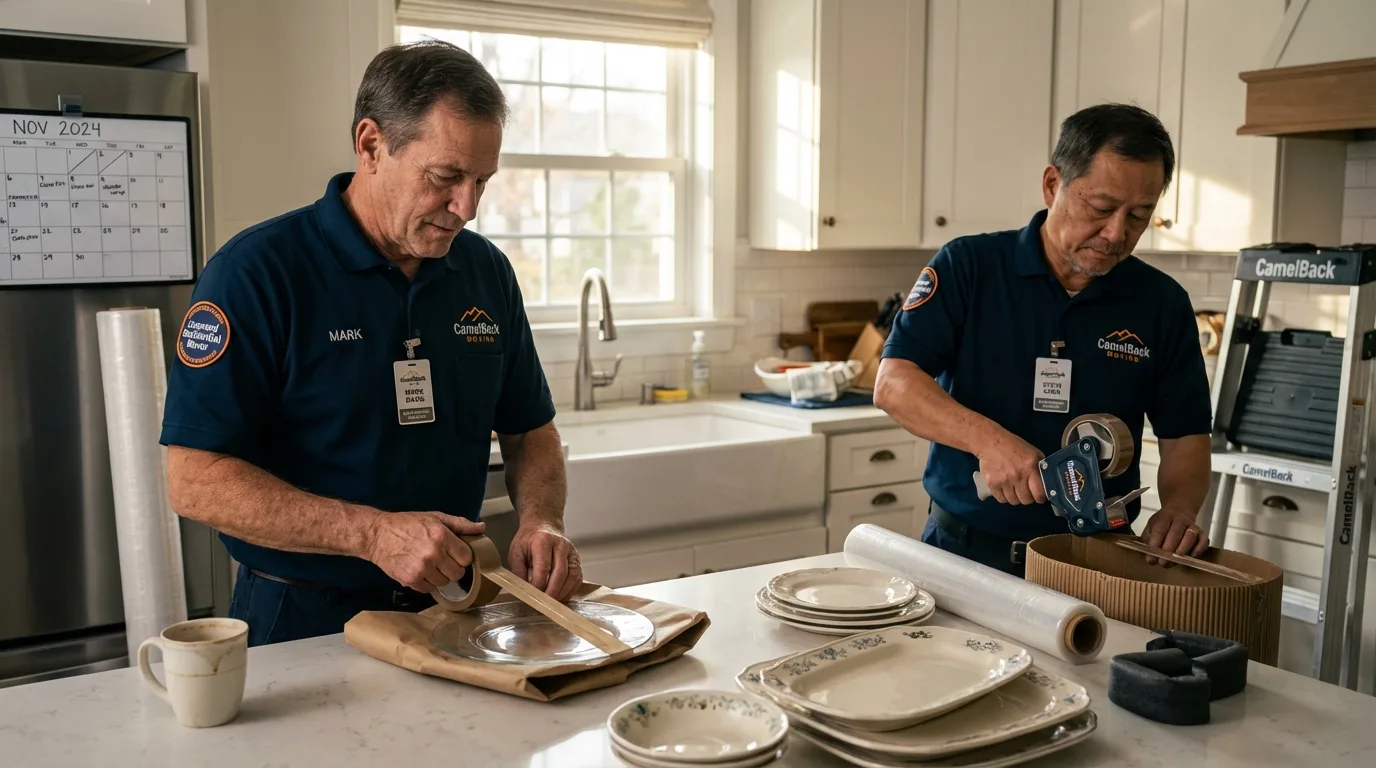 Professional crew packing kitchen dishware in Appomattox, VA